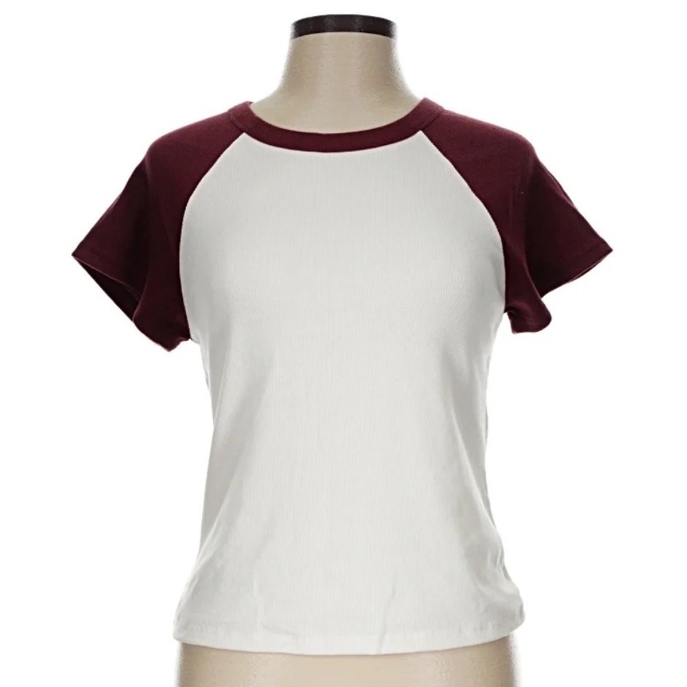 Old Navy Raglan Tee Women Large White Burgundy New With Tags